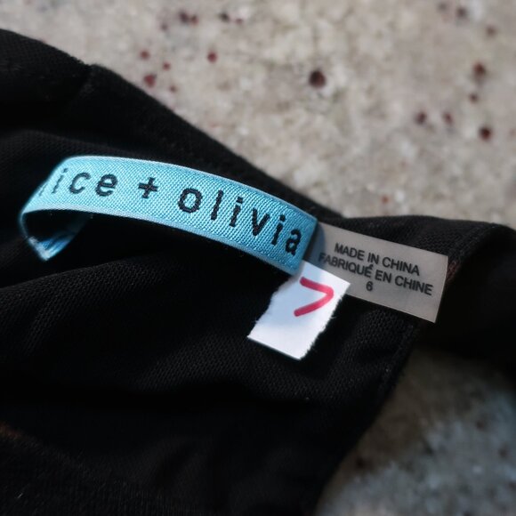 Womens Alice + Olivia Black Brown Striped Stretch Leather Waistband Mini Dress 6 - Picture 11 of 11